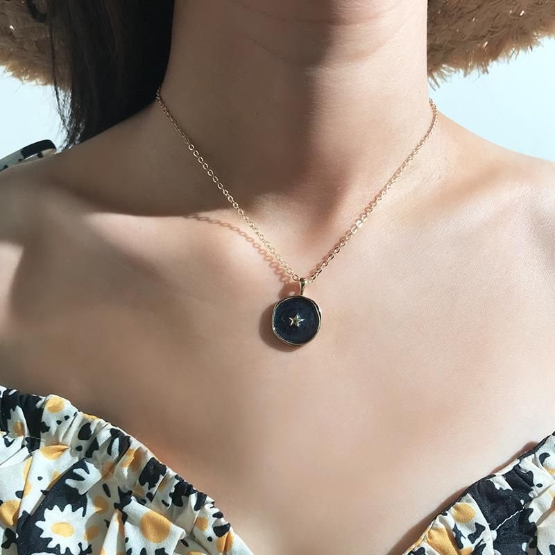 Star Pendant Necklace, Gold Plated, Black Star Necklace, Celestial Jewelry, Astrology Jewelry, Women's Star Jewelry, Gold Star Necklace