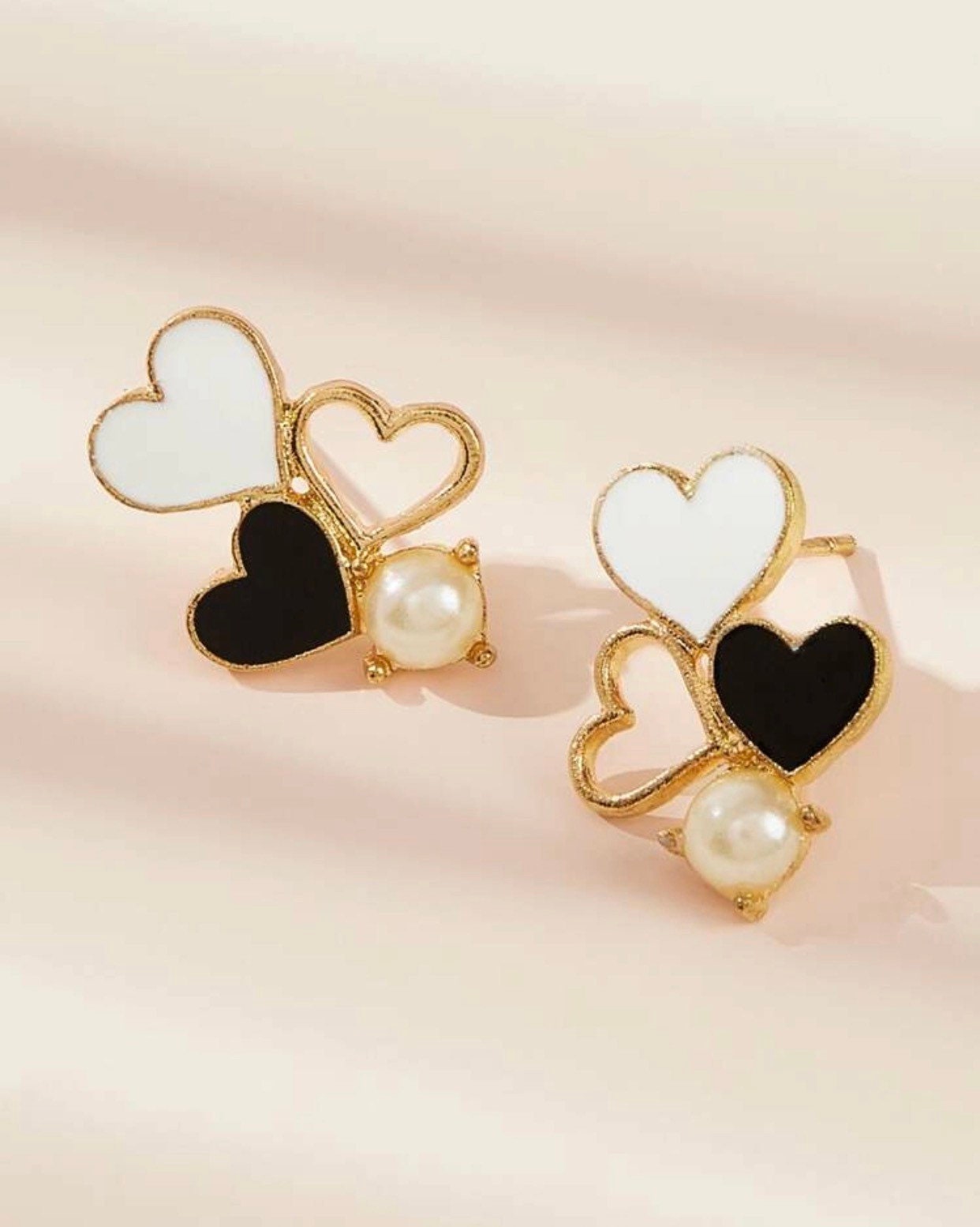 Two Tone Heart Shaped Stud Earrings, Valentines, Heart Cluster, Black & White