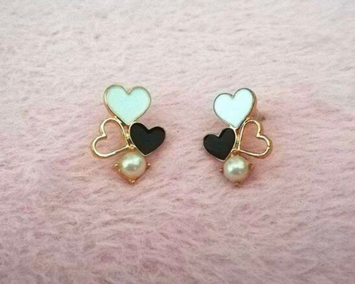 Two Tone Heart Shaped Stud Earrings, Valentines, Heart Cluster, Black & White