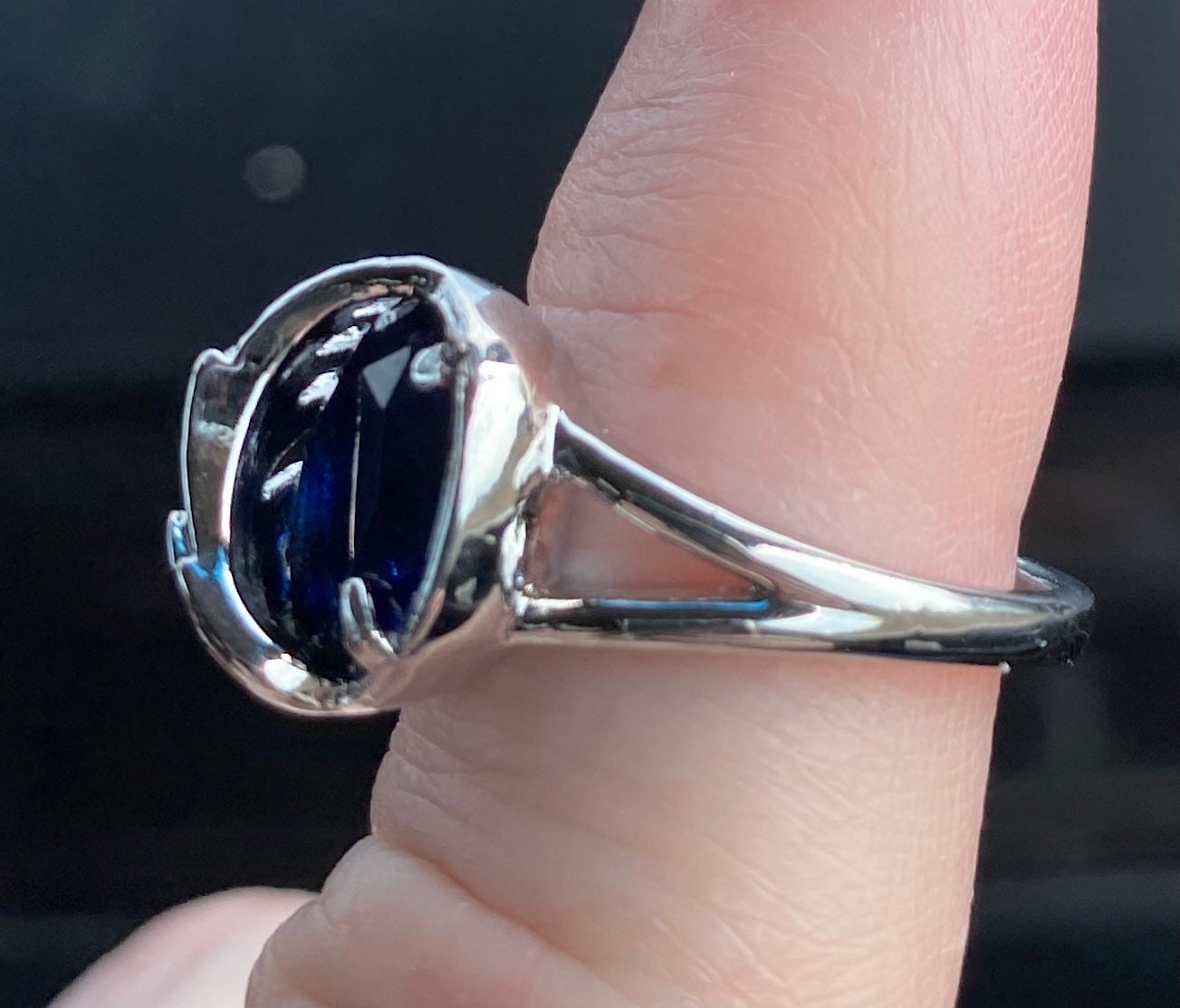 Blue Sapphire Color Ring, Angel Wing Statement Ring, Engagement, Valentine, Anniversary Gift. Deep Blue Stone With Tiny Crystals On Wing,