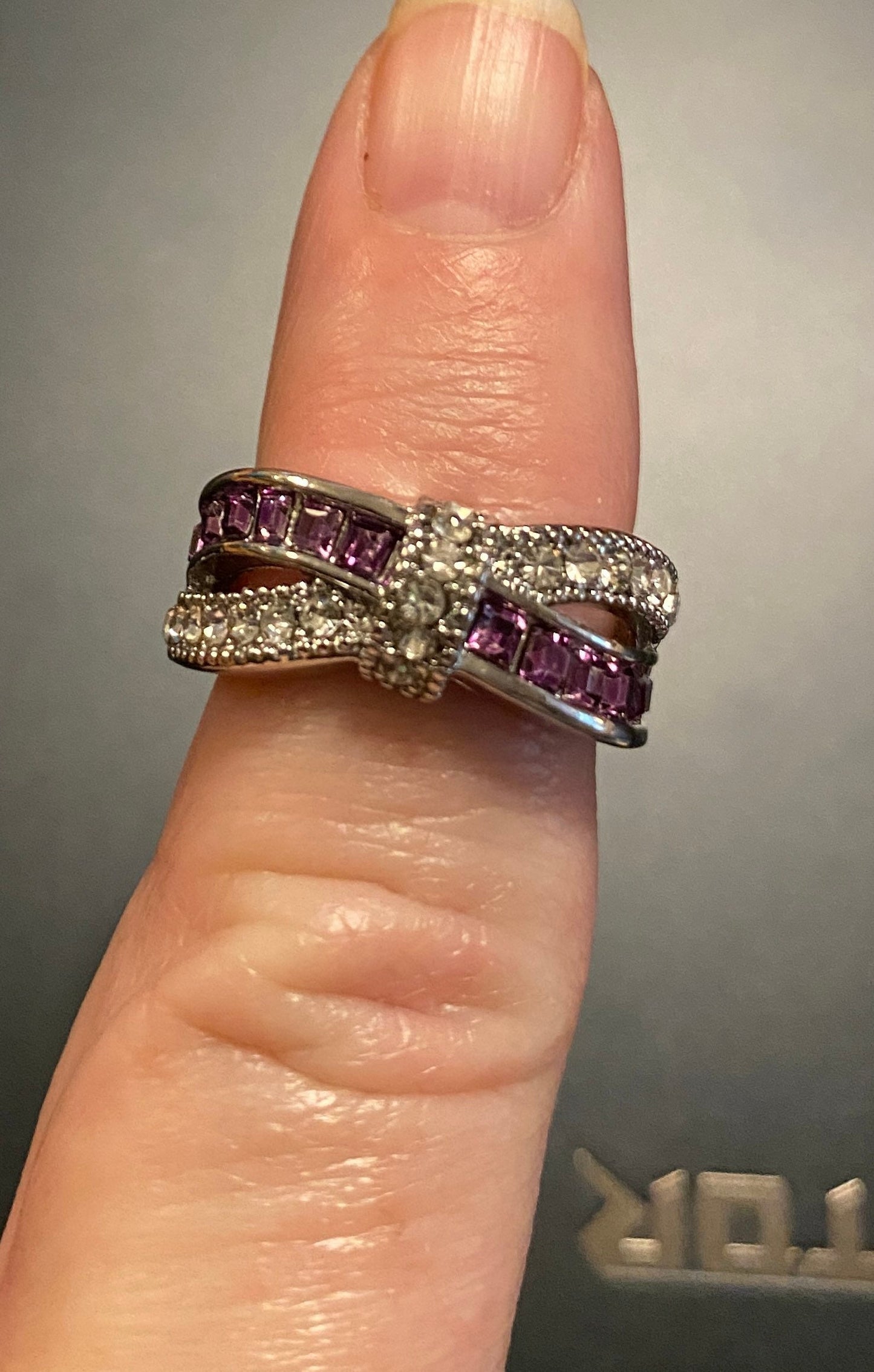 Purple Criss Cross Ring - Clear and Purple Rhinestones - Gift for Her - Women's and Teens Jewelry - Birthday - Multi Stone - Unique