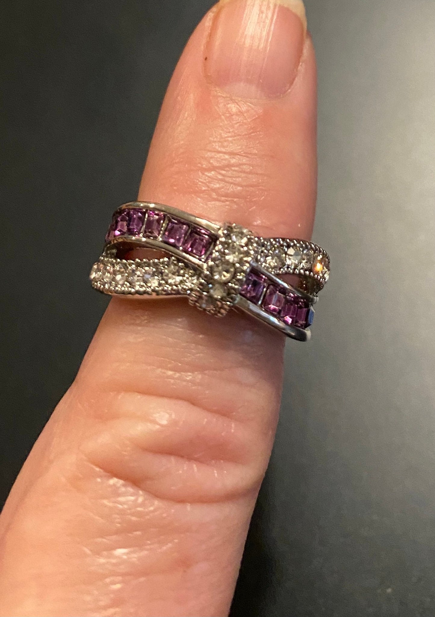 Purple Criss Cross Ring - Clear and Purple Rhinestones - Gift for Her - Women's and Teens Jewelry - Birthday - Multi Stone - Unique