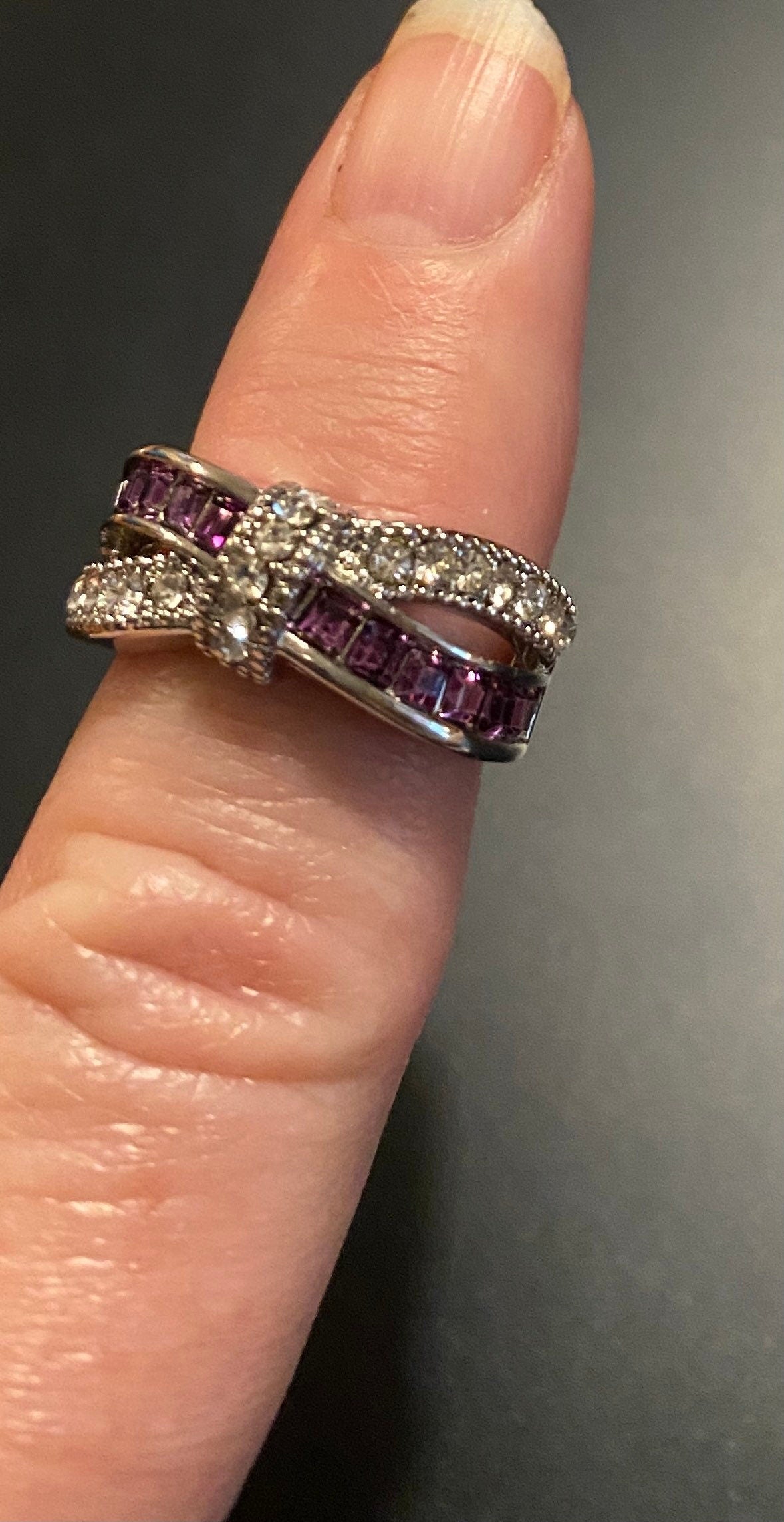 Purple Criss Cross Ring - Clear and Purple Rhinestones - Gift for Her - Women's and Teens Jewelry - Birthday - Multi Stone - Unique