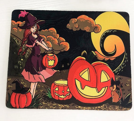 Cute Witch and Pumpkin Mousepad - Bright and Fun - Halloween Spirit - All Hallows Eve Desk Decor - Spooky Fun