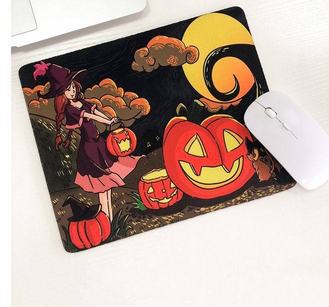 Cute Witch and Pumpkin Mousepad - Bright and Fun - Halloween Spirit - All Hallows Eve Desk Decor - Spooky Fun