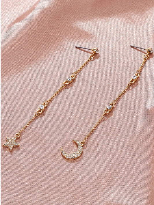 Long Crescent Moon and Star Dangle Earrings - Celestial Jewelry - Women's Gift - Mystical Dreamscape - Half Moon - Stud Earrings