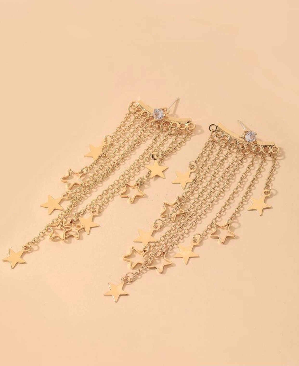 Beautiful Star Tassel Drop Earrings - Gold in Color With Clear Rhinestone - Cocktail Party - Women's Gift - 925 Posts