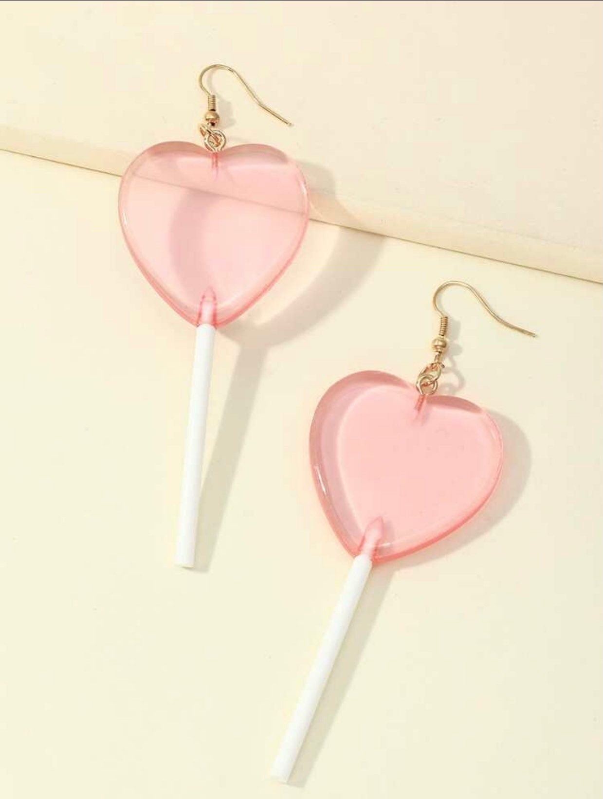 Lollipop Earrings, Pink Heart, Translucent, Fun, Cute Dangles, Food, Lightweight, Women’s Jewelry, Statement, Candy Jewelry - Pink Hearts