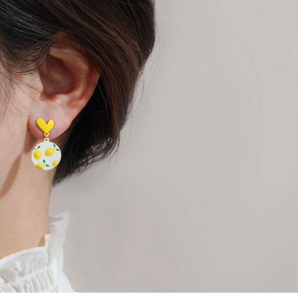 Round Lemon Earrings with Heart on Stud - When Life Gives You Lemons Wear These Earrings