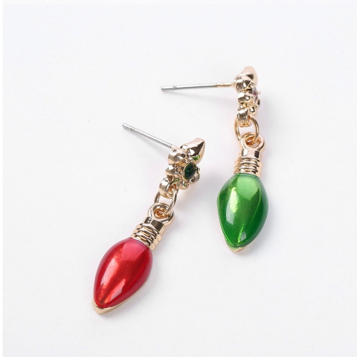 Christmas Lightbulb Earrings - Christmas Tree Lights - Red and Green Holiday Lights - Trees