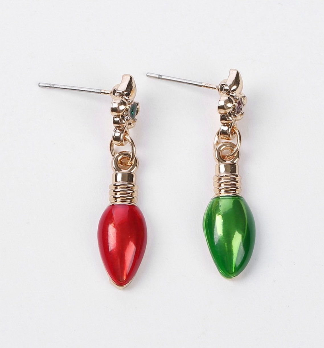 Christmas Lightbulb Earrings - Christmas Tree Lights - Red and Green Holiday Lights - Trees