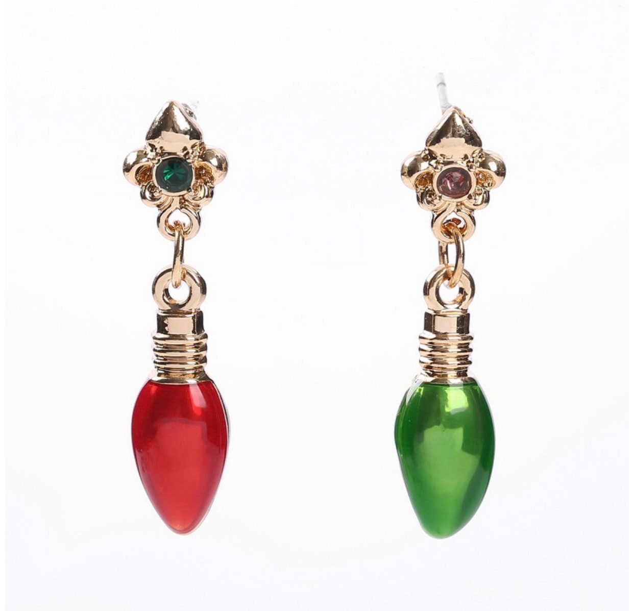 Christmas Lightbulb Earrings - Christmas Tree Lights - Red and Green Holiday Lights - Trees