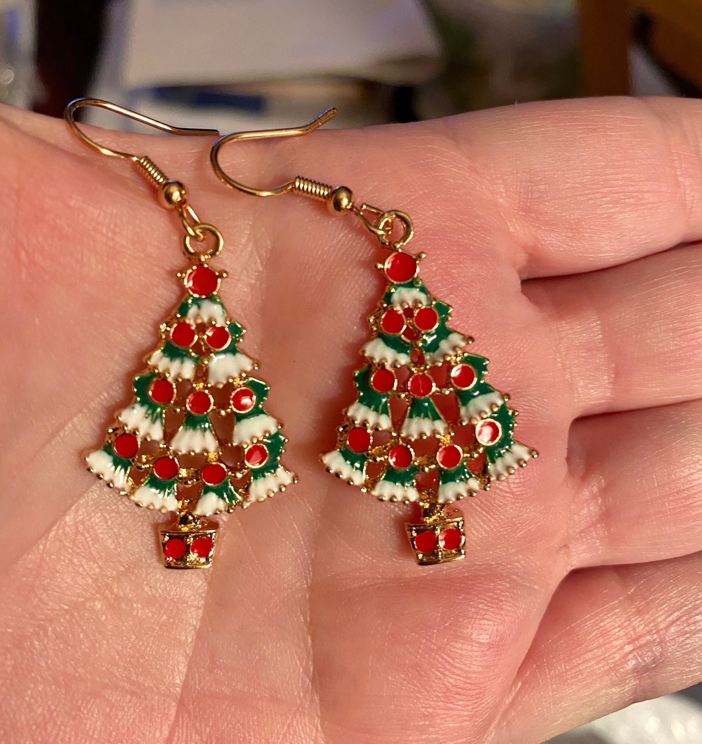 Christmas Tree Earrings, Snowy Tree Dangles, Festive, Holiday Accessories, Snow, Pine Trees