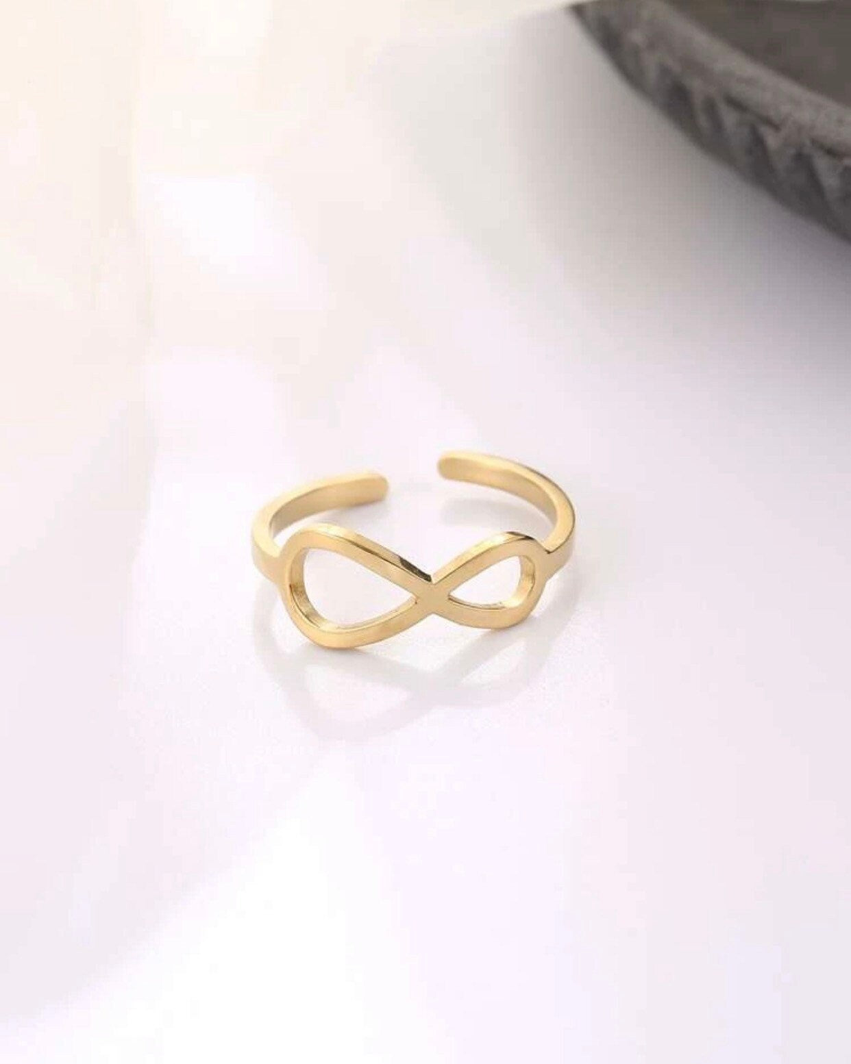 14K Gold Dipped Infinity Ring, Adjustable Band, Stainless Steel