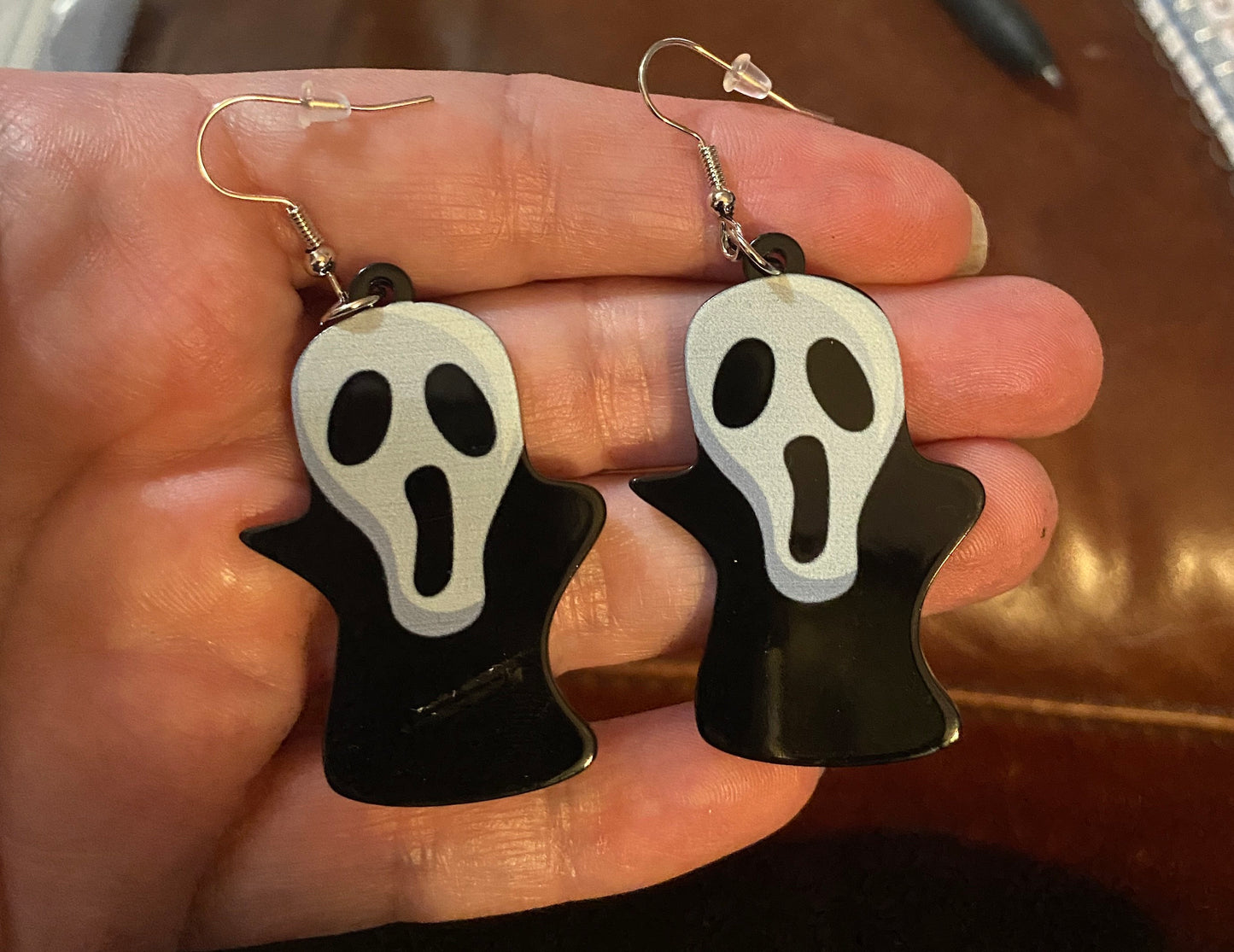 Ghost Face Scream, Dangle Ghost Drop Earrings - Halloween Jewelry