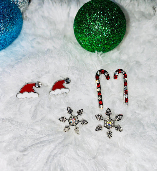 Christmas Santa Hats, Snowflakes or Candy Canes - Cute Holiday Earrings for your Christmas Party or Gathering