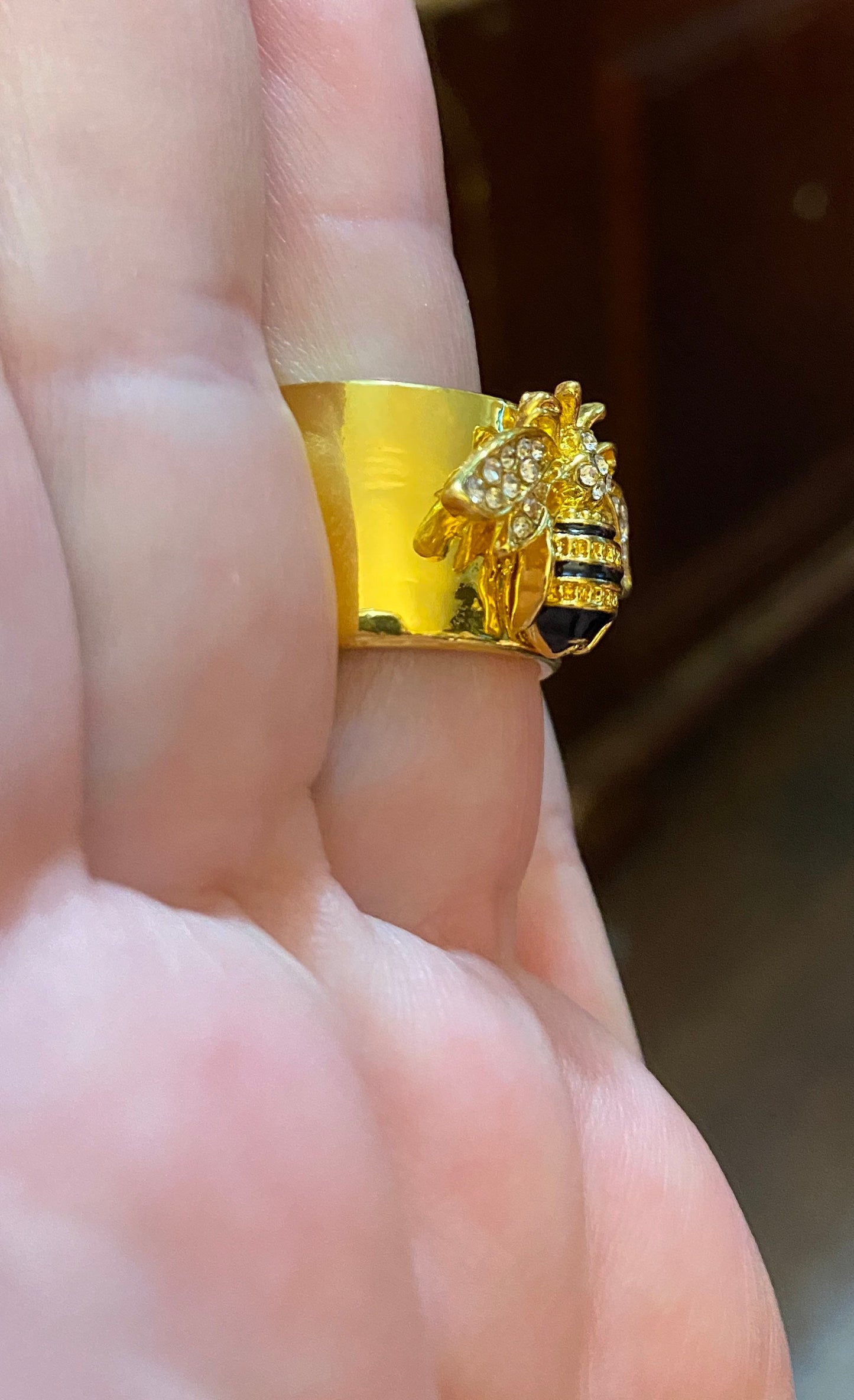 Bee Ring - Rhinestones and Gold/Yellow in Color - Shiny Bling