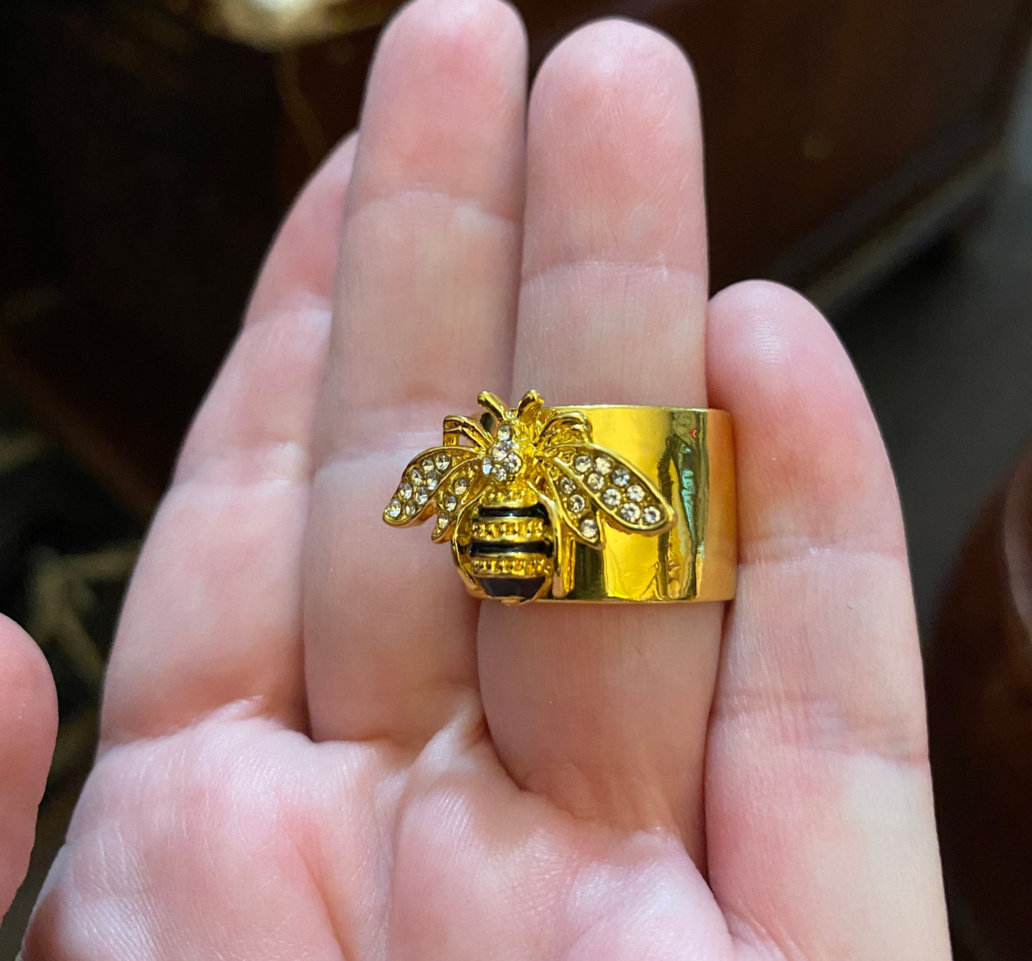 Bee Ring - Rhinestones and Gold/Yellow in Color - Shiny Bling