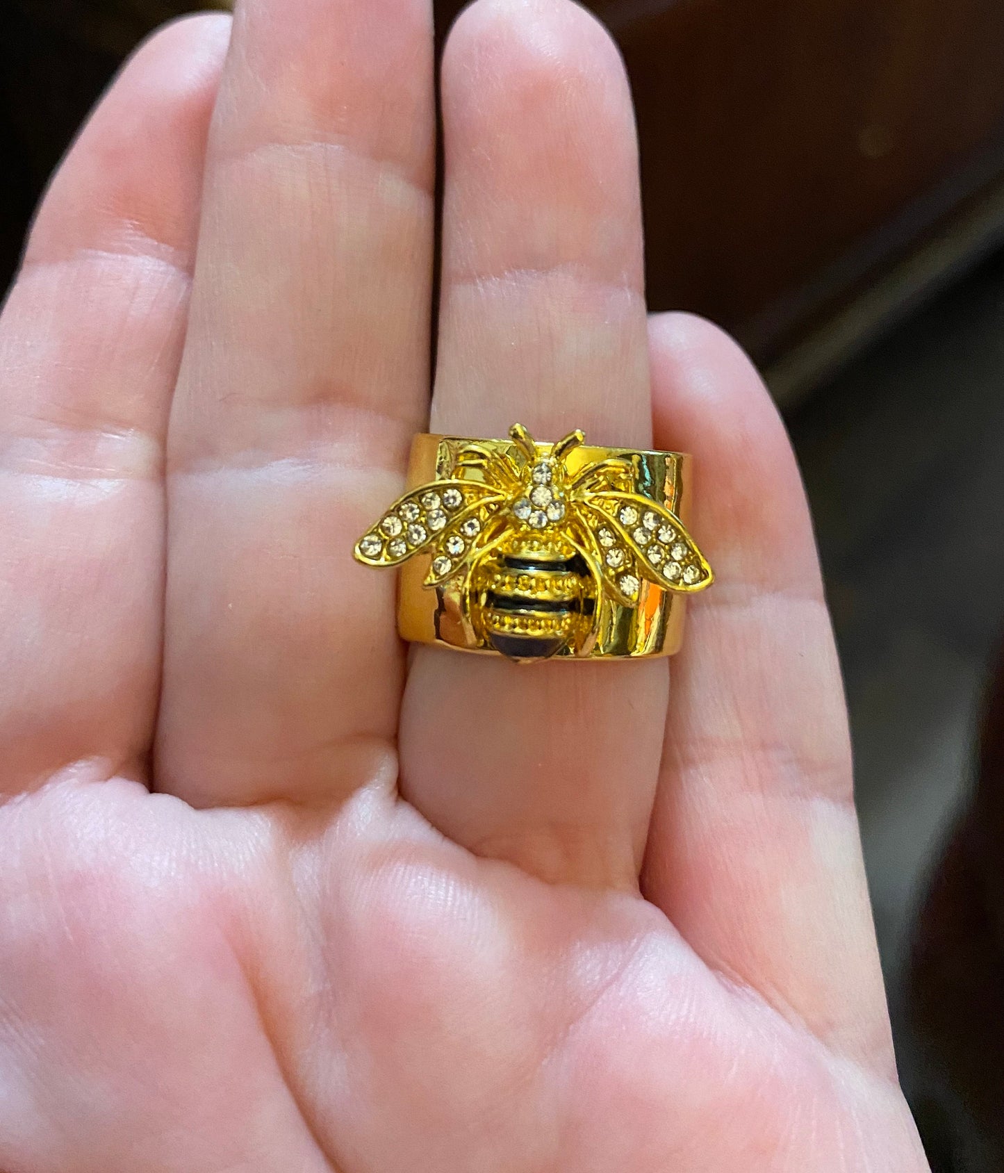 Bee Ring - Rhinestones and Gold/Yellow in Color - Shiny Bling