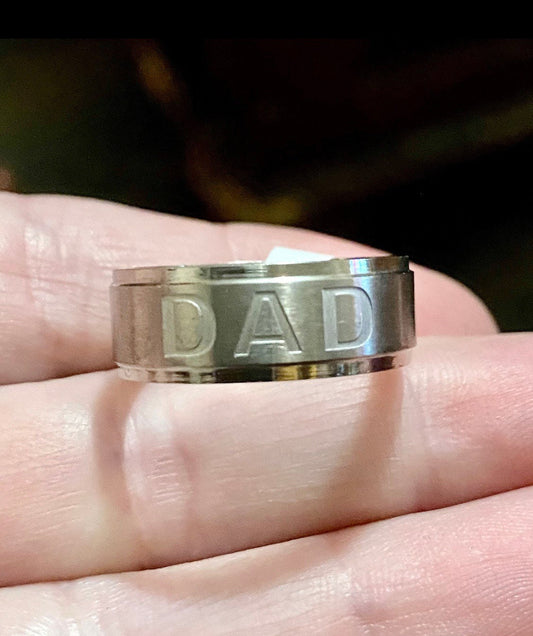 DAD Ring with Love You Dad on inside of Band - Mens Birthday, Fathers Day Gift