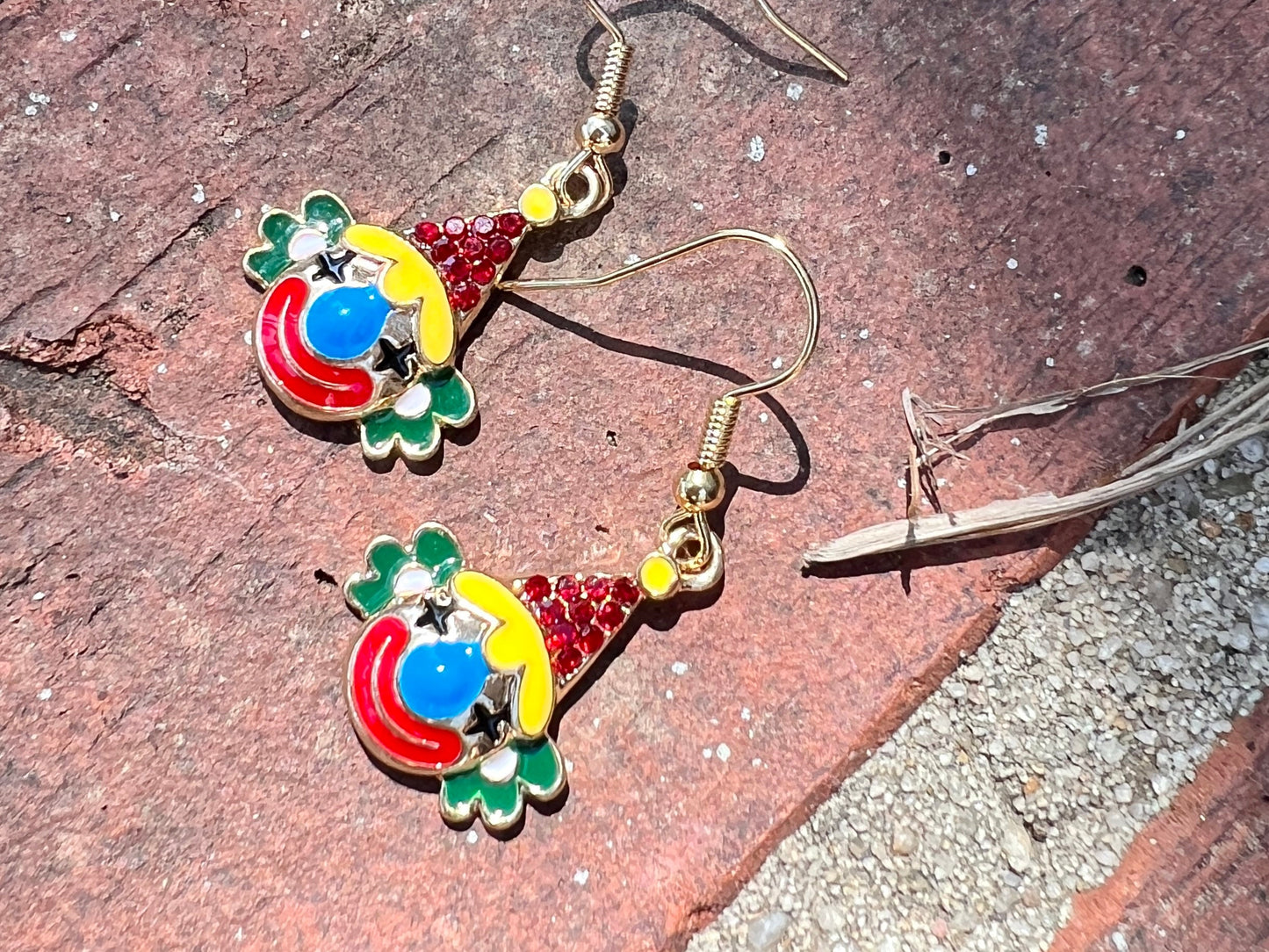 Clown Head With Hat - Dangle Earrings - Sparkling Rhinestones - Just “Clowning” Around - Scary Clown