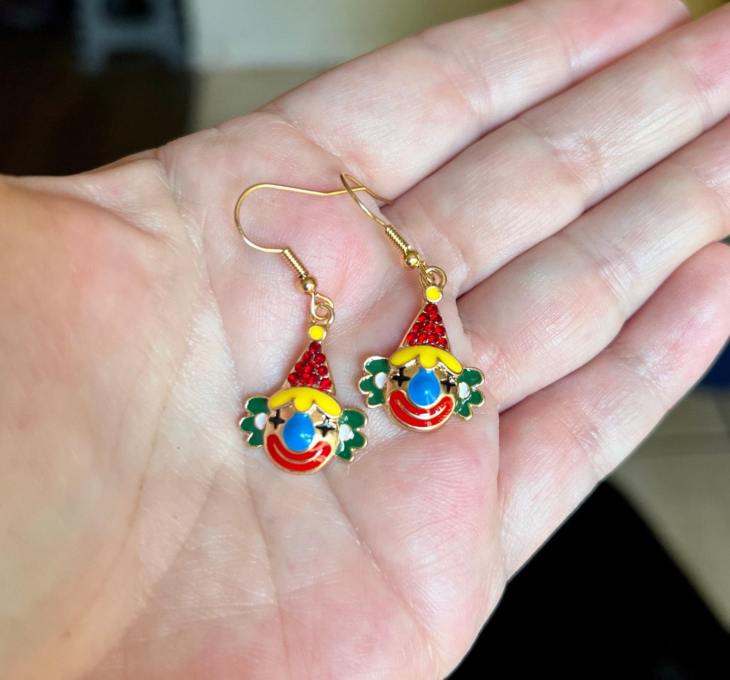 Clown Head With Hat - Dangle Earrings - Sparkling Rhinestones - Just “Clowning” Around - Scary Clown