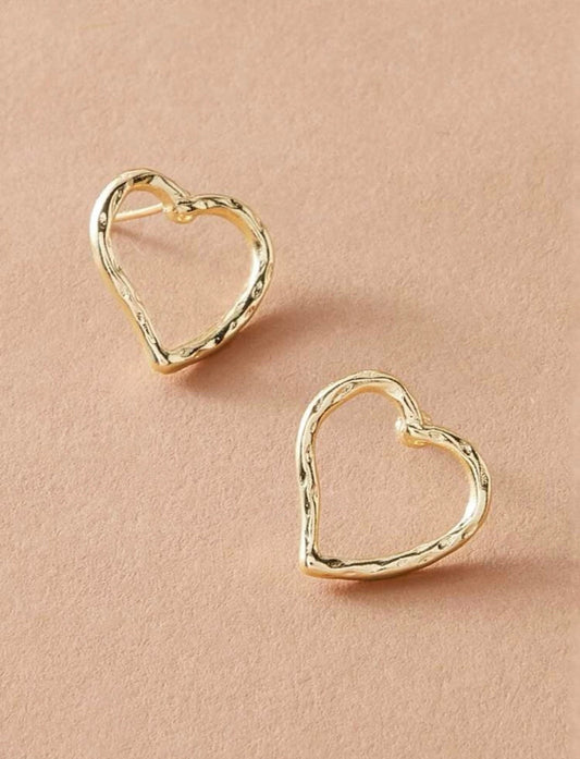 Classy Open Heart Shaped Stud Earrings - Gold in Color - Women’s Gift