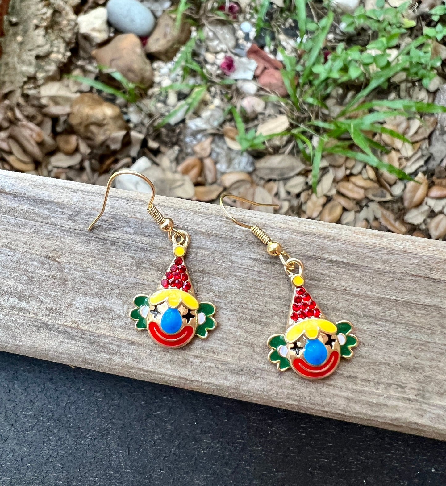 Clown Head With Hat - Dangle Earrings - Sparkling Rhinestones - Just “Clowning” Around - Scary Clown