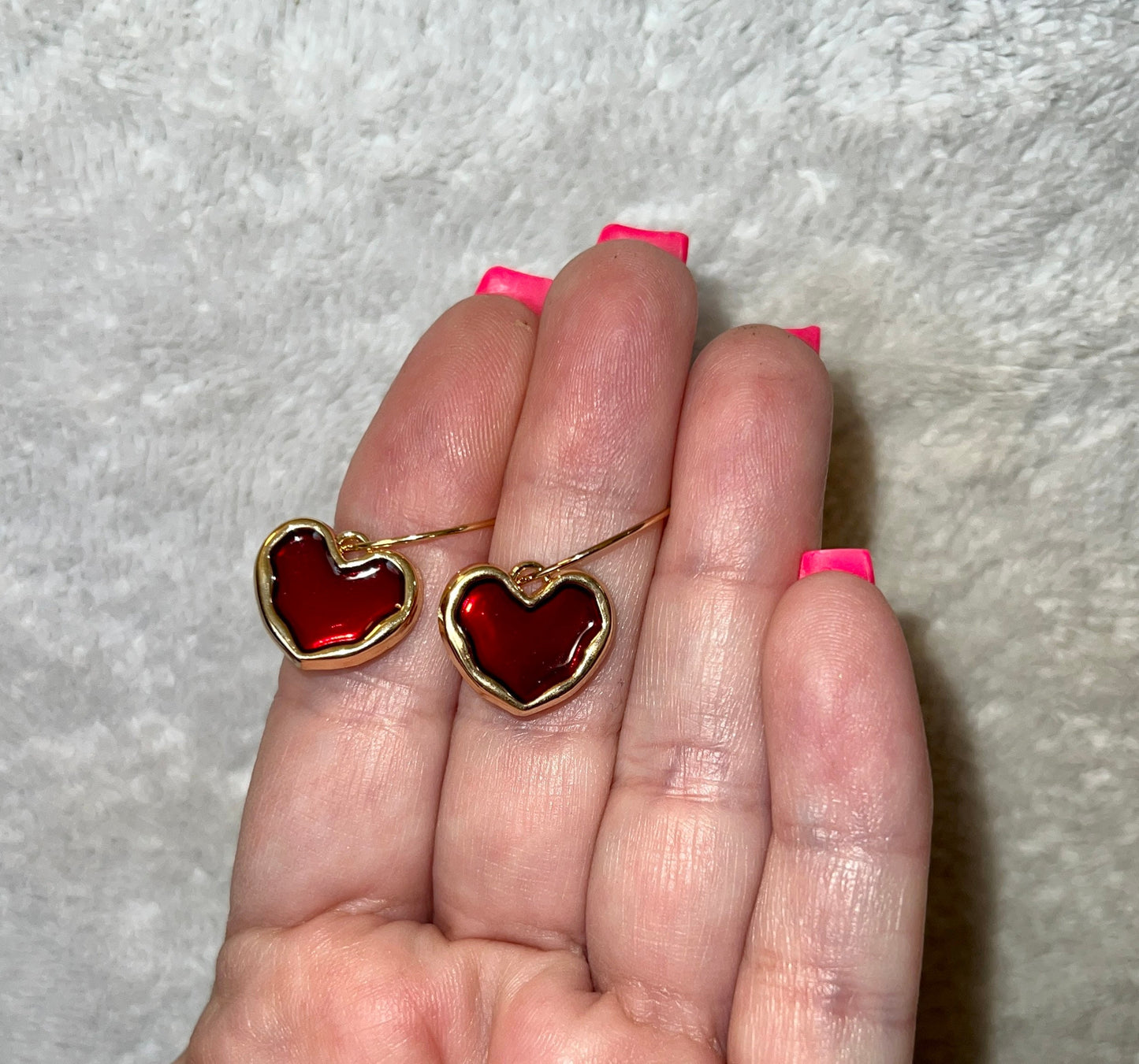 Red Heart Earrings | Hoop & Charm | Gold Huggies | Valentines Day | Gift For Her