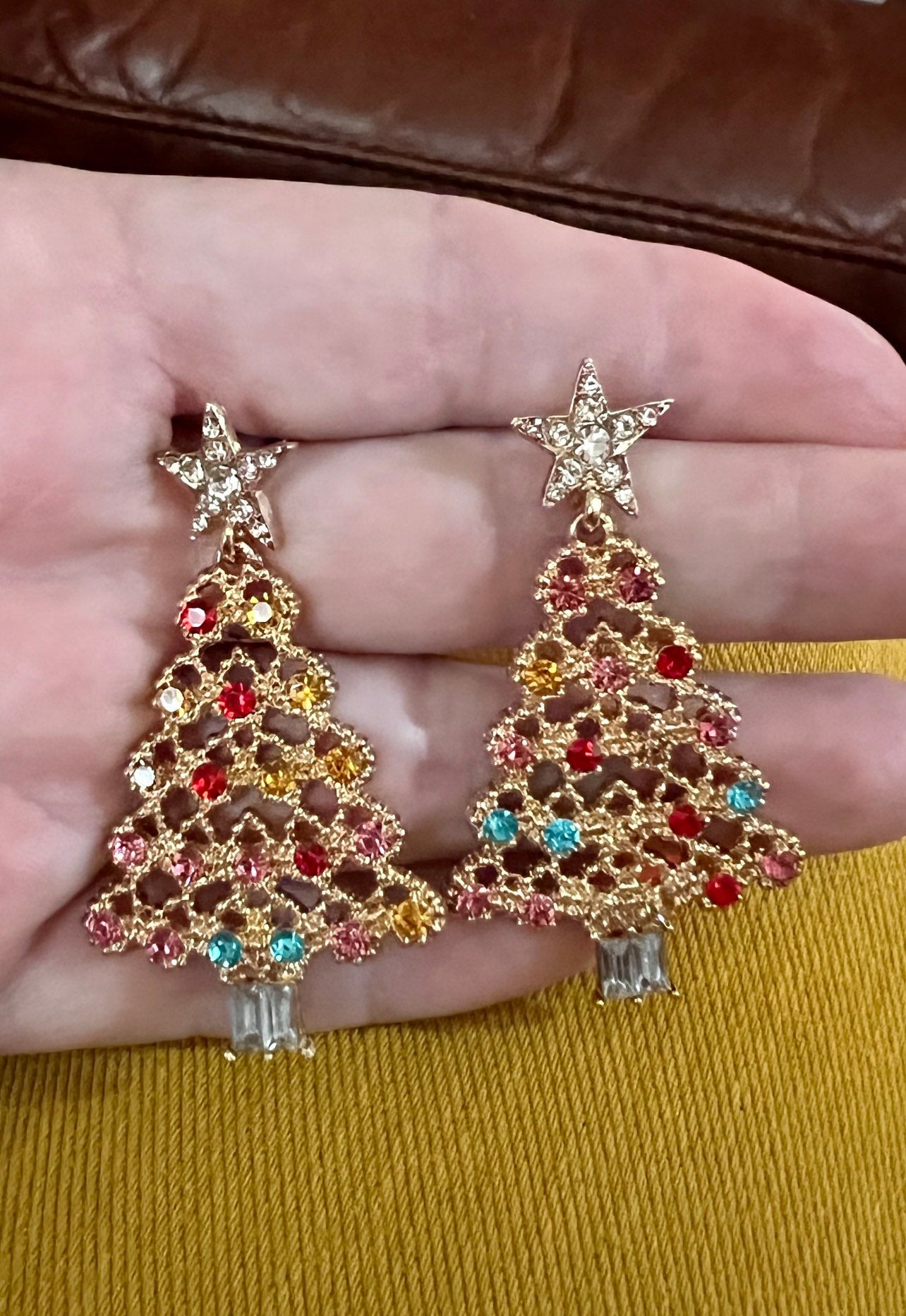 Christmas Tree Stud Earrings - Rhinestone Ornaments - Unique Look - Christmas Holiday - Trees