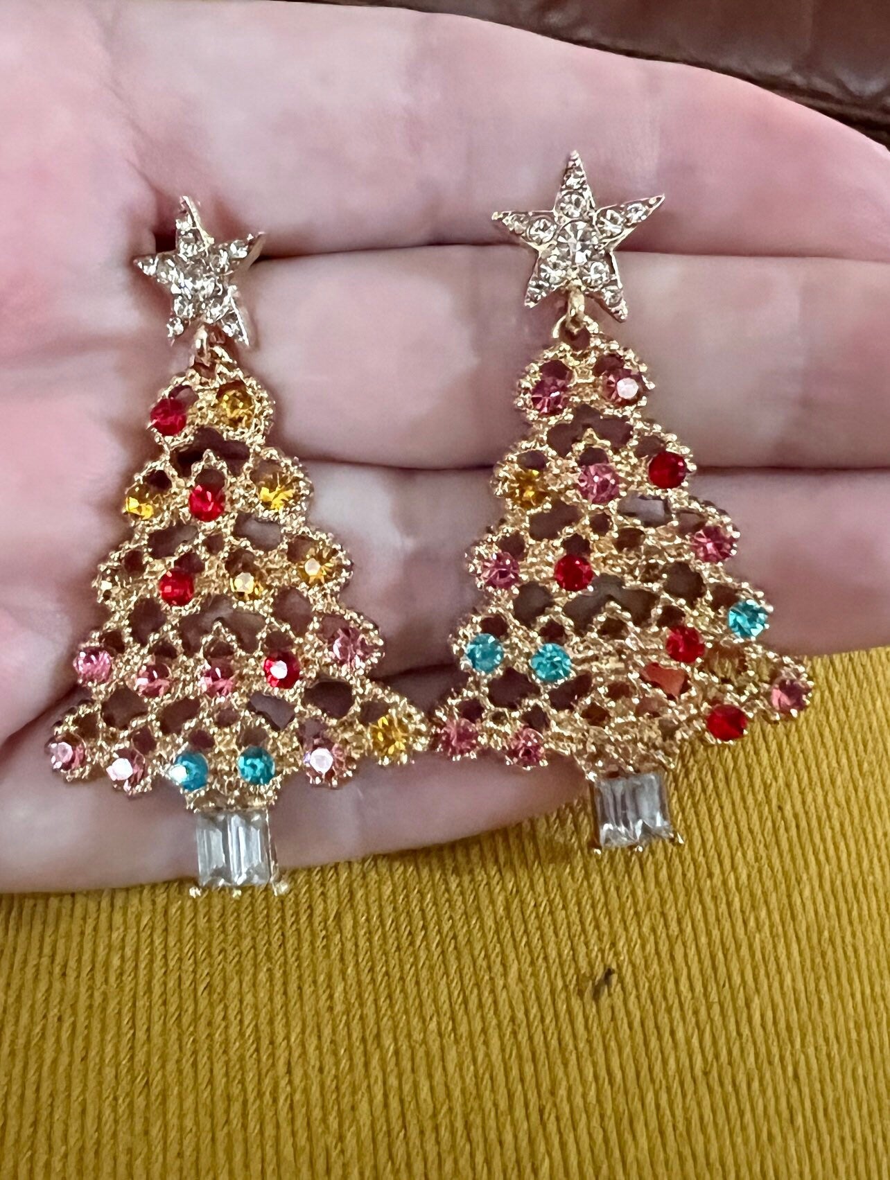 Christmas Tree Stud Earrings - Rhinestone Ornaments - Unique Look - Christmas Holiday - Trees