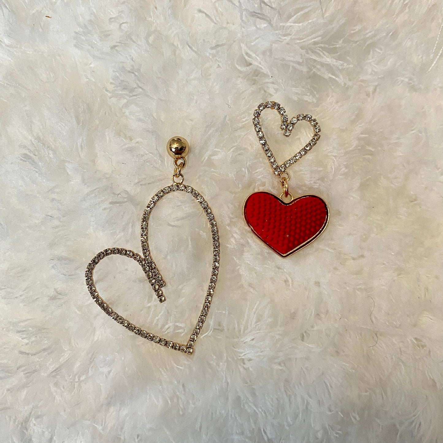 Rhinestone Heart Dangles, Love, Valentines Day, Sparkle, Hollow Hearts, Mismatched Earrings