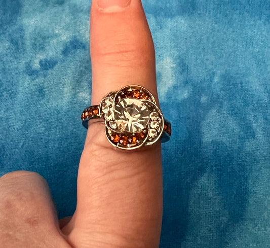 Beautiful Clear and Orange Rhinestone Ring - Almost an Amber Color