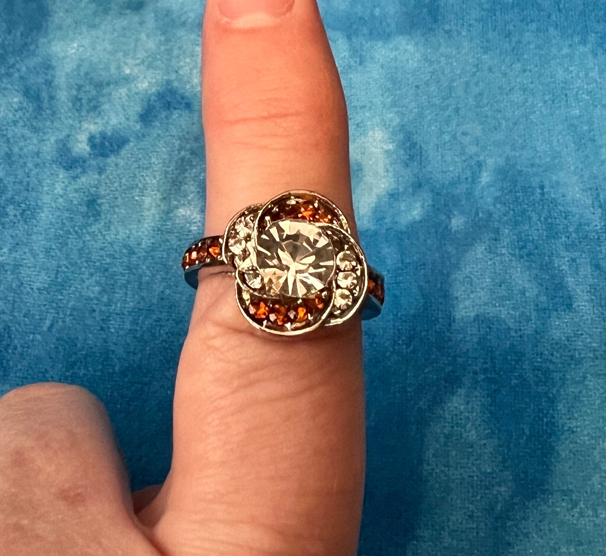 Beautiful Clear and Orange Rhinestone Ring - Almost an Amber Color