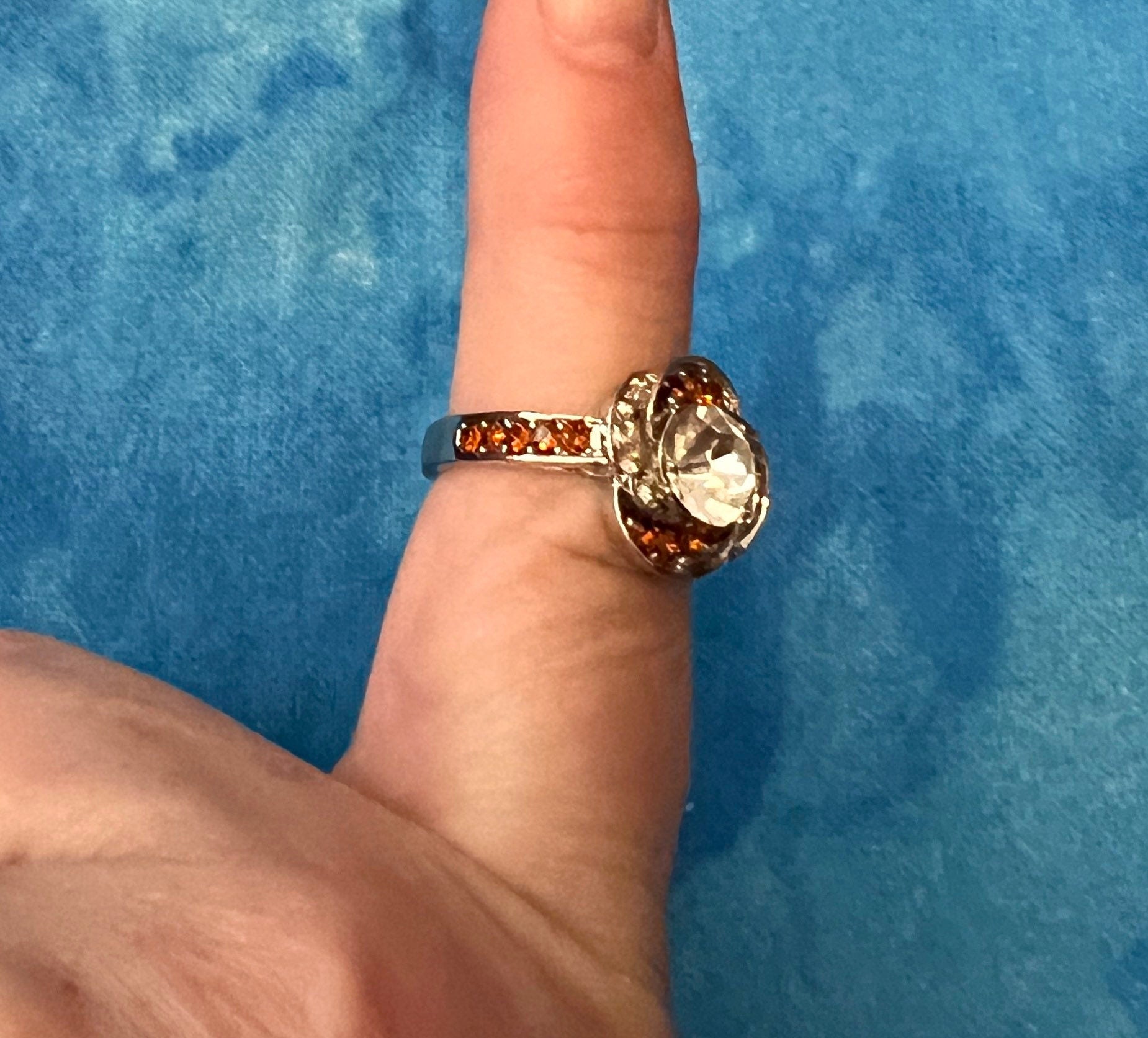 Beautiful Clear and Orange Rhinestone Ring - Almost an Amber Color