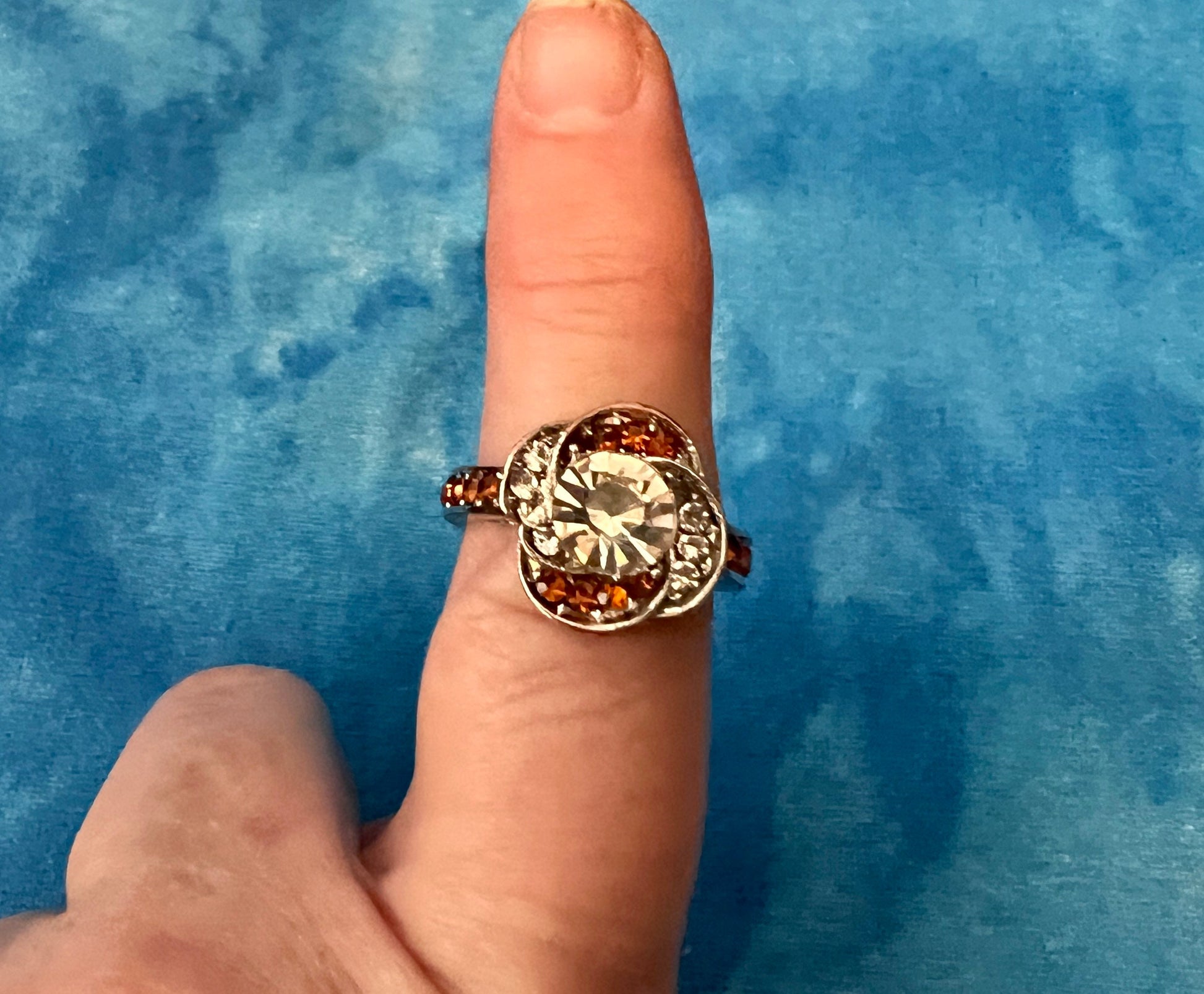 Beautiful Clear and Orange Rhinestone Ring - Almost an Amber Color