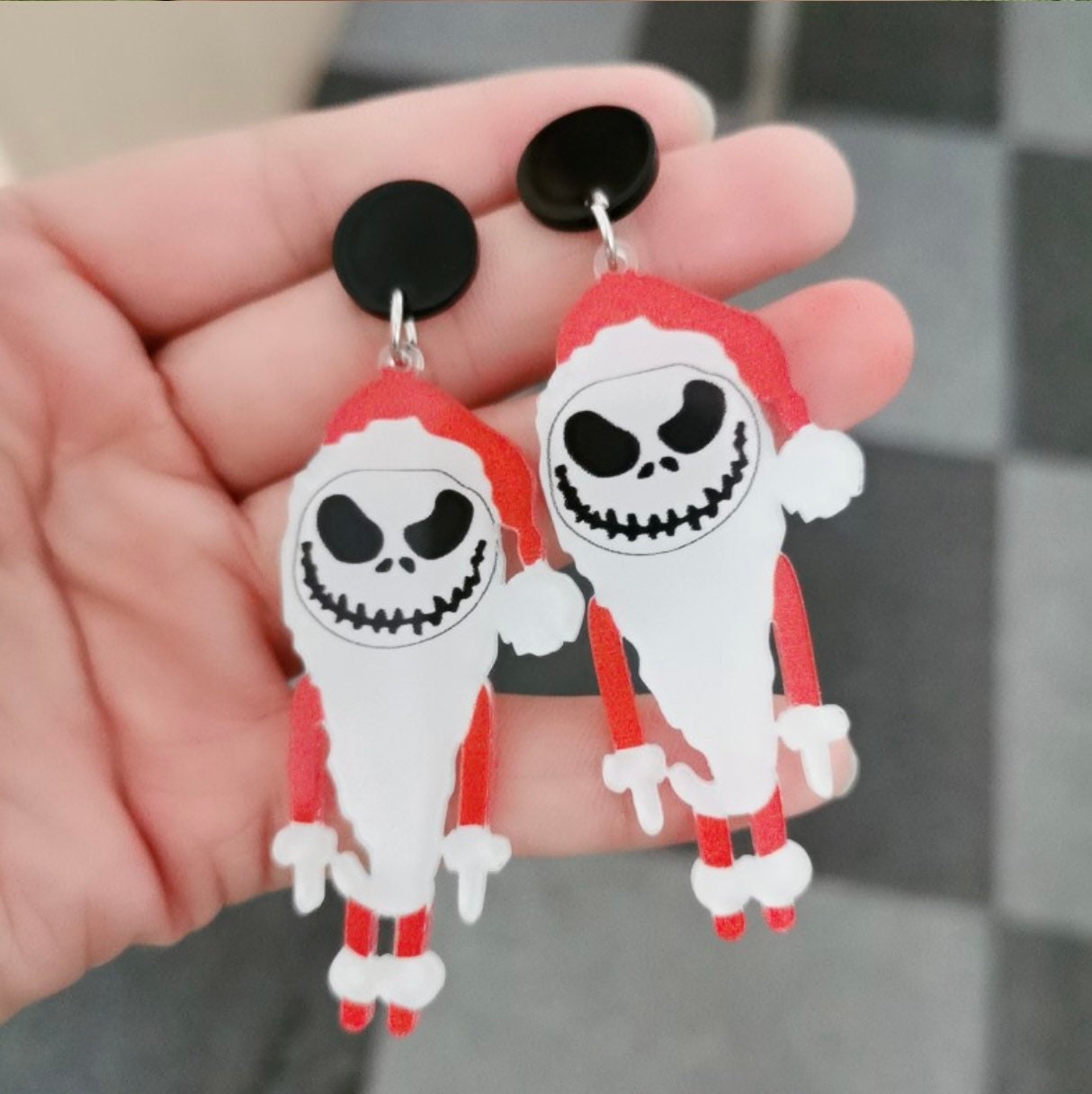 Cute Jack Skellington Santa Dangle Earrings - Cute and Spooky - Scary Pumpkin