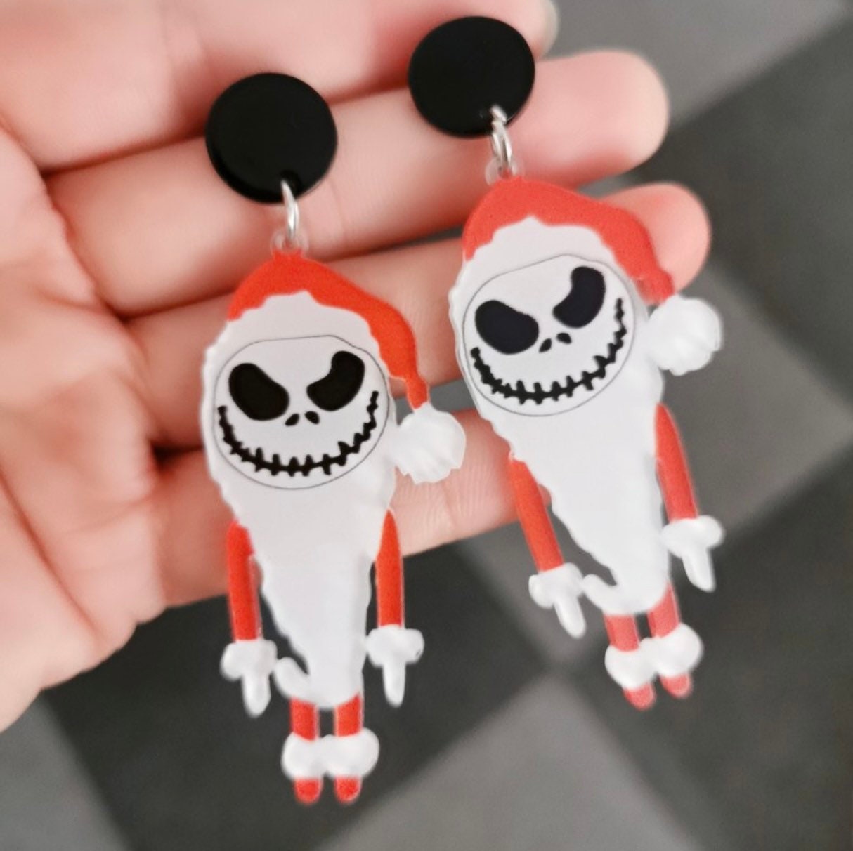 Cute Jack Skellington Santa Dangle Earrings - Cute and Spooky - Scary Pumpkin