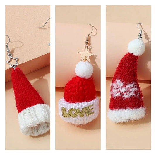 Christmas Beanie Santa Hat - Festive Holiday Party Accessory - Three Styles - Knit Style Drop Dangles