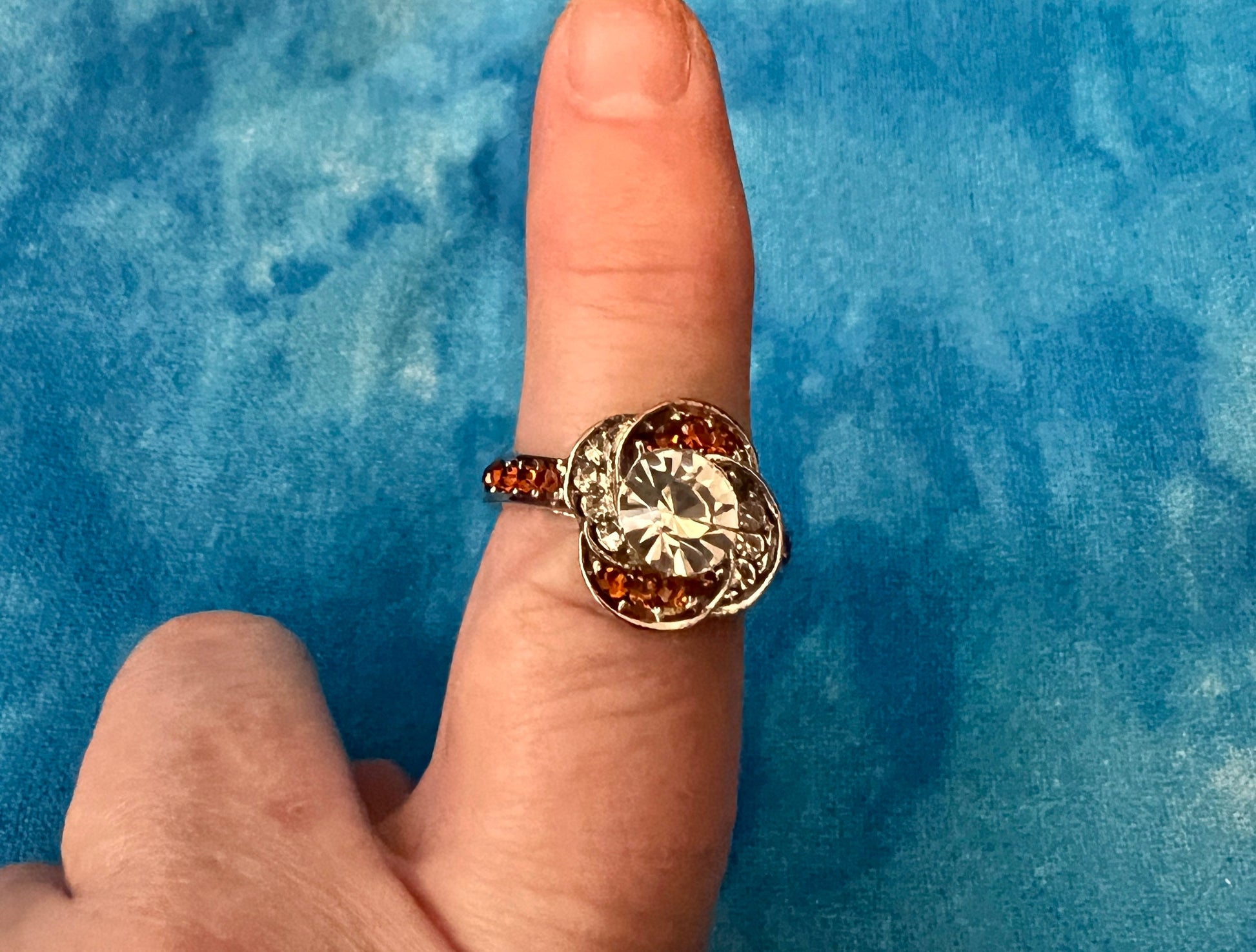 Beautiful Clear and Orange Rhinestone Ring - Almost an Amber Color