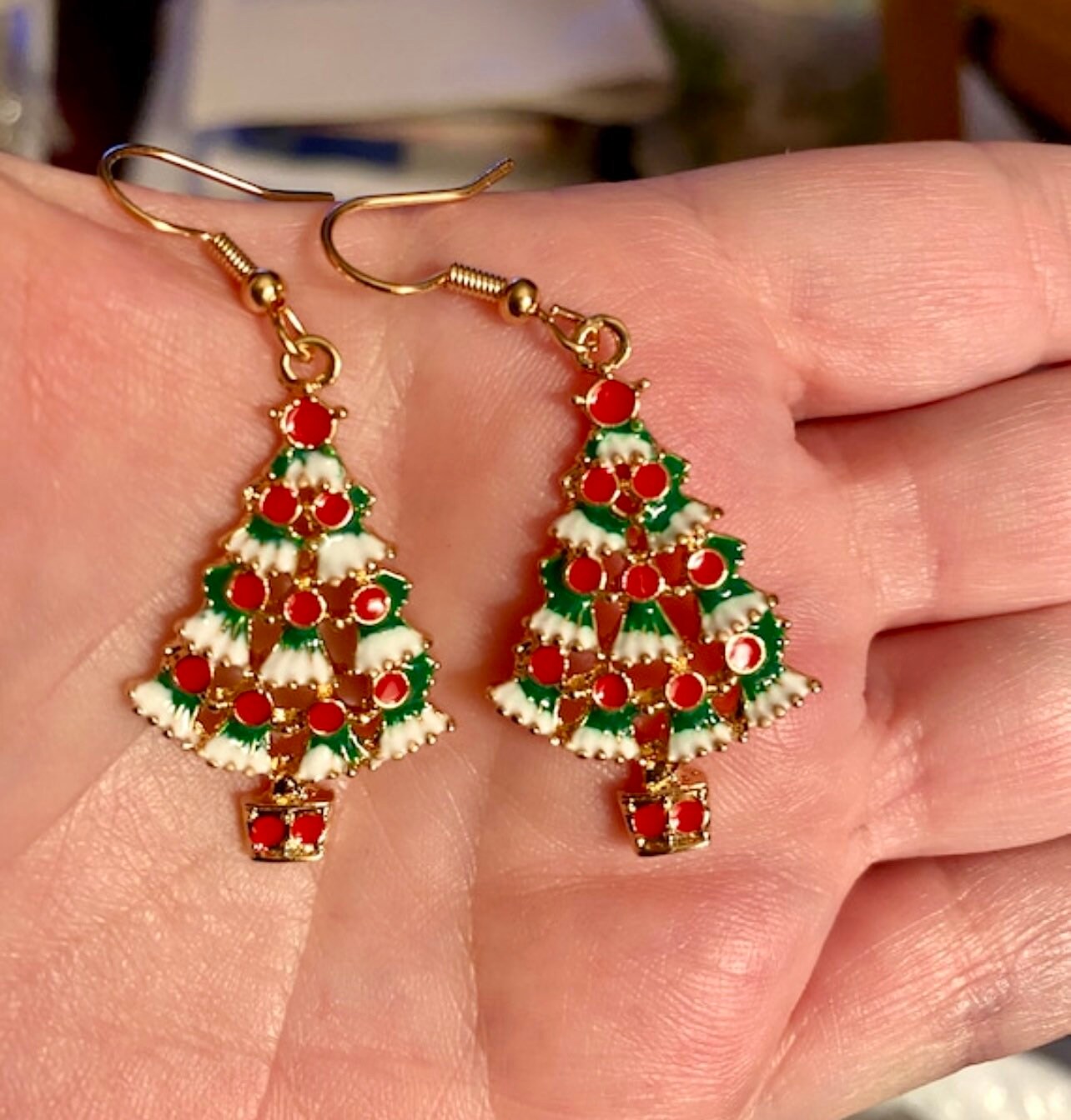 Christmas Tree Earrings, Snowy Tree Dangles, Festive, Holiday Accessories, Snow, Pine Trees